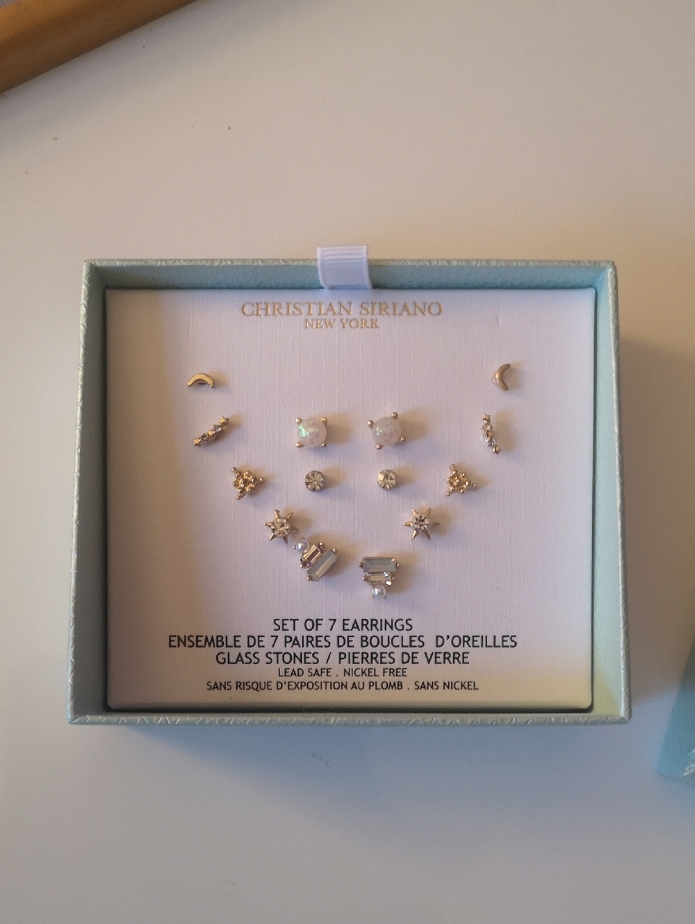 New in Box Set of Seven Stud Pierced Earrings by Christian Siriano New York